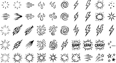 Hand drawn comic style action effects explosions flashes speed lines with explosions © Gopal_Ray