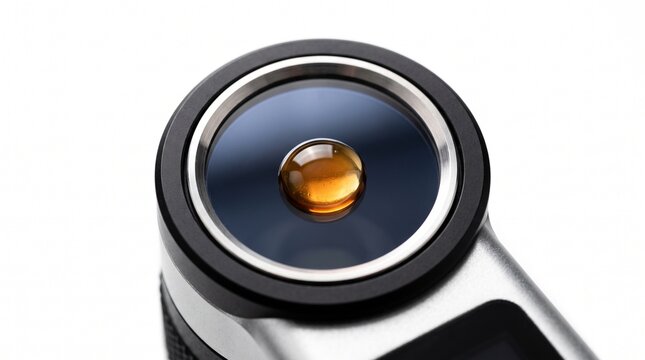 Precision optical refractometer prism surface holding a translucent amber liquid drop showcasing accurate refractive index measurement technology