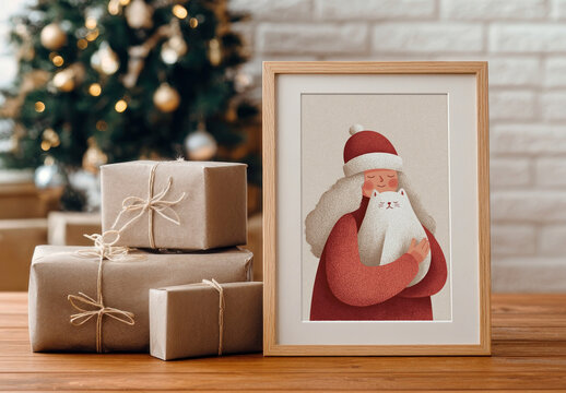 Festive Santa Art Frame Mockup PSD