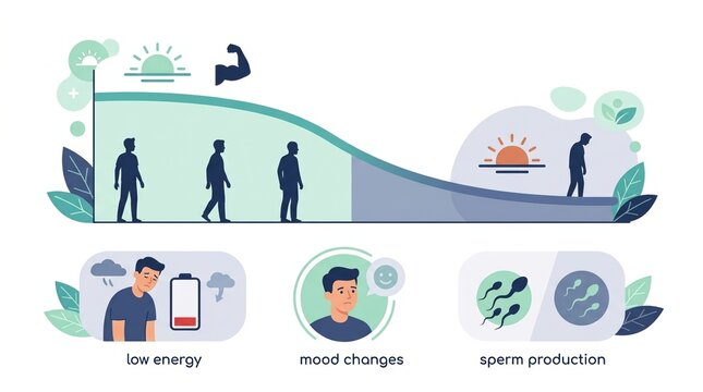 Male reproductive health concerns, highlighting low energy, mood changes, and how they relate to sperm production and wellness.