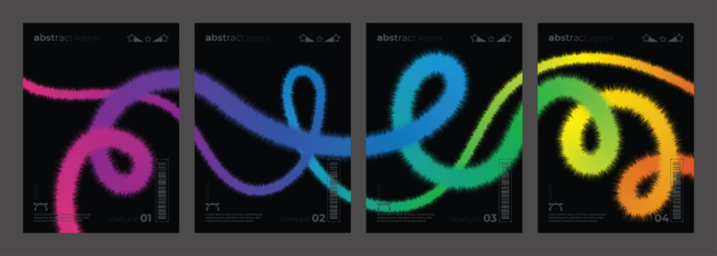 Vibrant colorful light trails abstract art four panel set