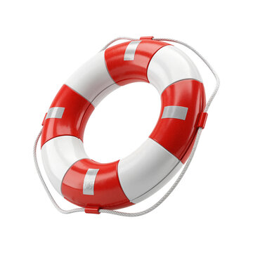 Red and White Lifebuoy Ring with Rope Isolated 3D Illustration