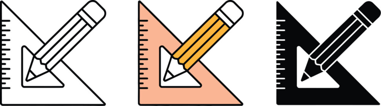Pencil Triangle Ruler Icon, vector illustration representing education, geometry, drafting, architecture, school stationery, and technical drawing