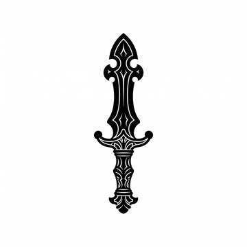Ornate fantasy dagger illustration featuring intricate gothic patterns and symmetrical details, isolated on a white background for versatile use in RPG games and medieval graphic design.