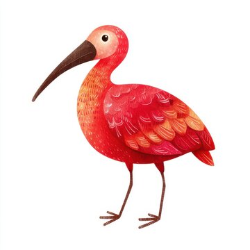 Vibrant Scarlet Ibis Illustration With Detailed Textured Feathers Isolated On A Plain White Background