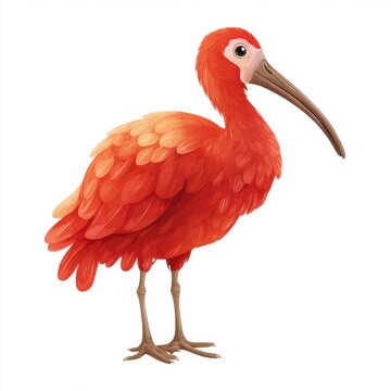 Vibrant Scarlet Ibis Bird Isolated On White Background Digital Painting Illustration