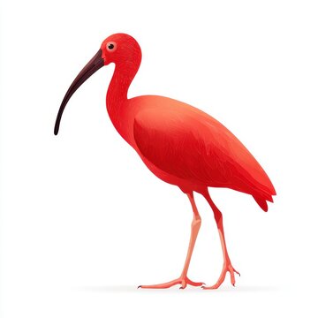 Vibrant Scarlet Ibis Bird Standing Profile View On Clean White Background Minimalist Vector Graphic