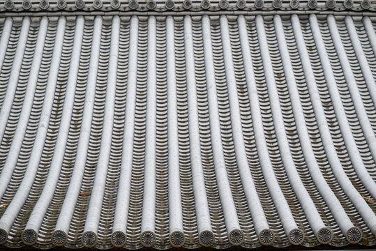 view of intricate traditional Japanese temple tiled roof patterns and rhythmic lines in Japan
