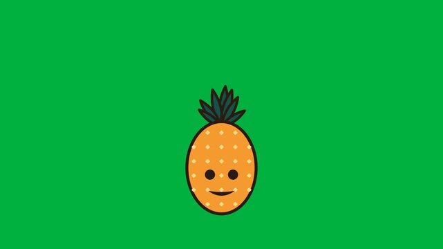 Cheerful Cartoon Pineapple Mascot Animation on Green Screen