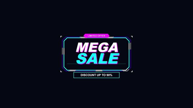 Cyberpunk Style Mega Sale Banner with Neon HUD Frame