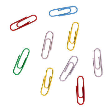 Colorful paper clips isolated on transparent background