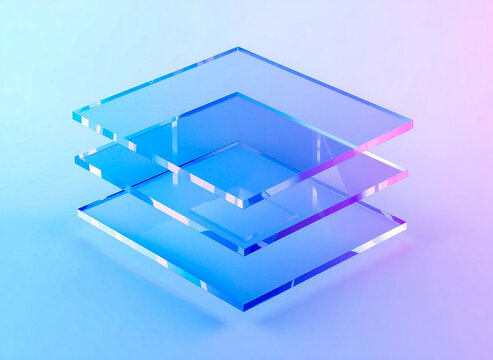 Abstract Translucent Glass Layers Representing Quantum Computing Technology