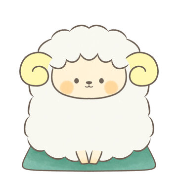 座布団の上で座っている羊