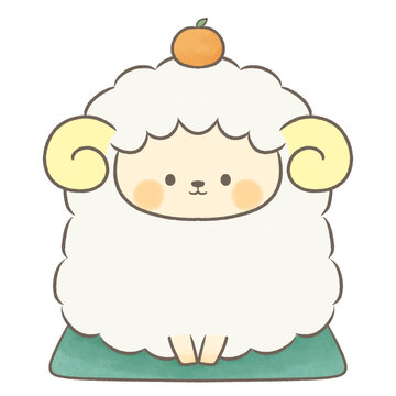 頭にみかんを乗せている羊