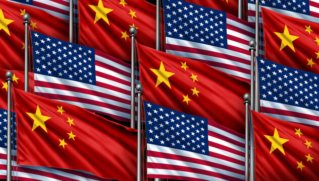 China USA Business cooperation and geopolitical agreements for United States trade and American political conflict as two global partners in an American and Chinese dispute between Beijing and Washing