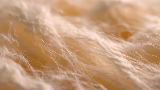 Close up of Sheep Wool Texture: An extreme close-up shot reveals the intricate and soft texture of natural sheep wool, showcasing its fine fibers and gentle warmth.