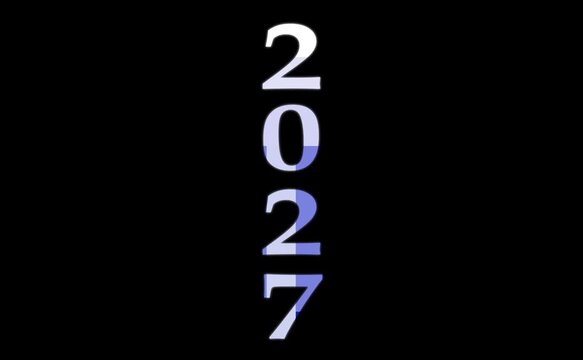 2027 New Year Loading Concept Animation with Analog Clock Face, Futuristic Countdown Time Progress on Black Background