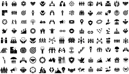 Obraz premium Relationship management line icon set. Communication, collab, networking, partnership, customer, teamwork, engagement, trust, connection, support, interaction. Editable stroke. Vector illustration