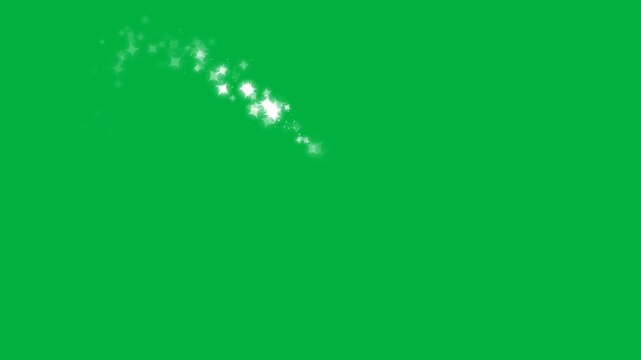 Magical stardust trail flowing on green screen, elegant glowing fairy particle sweep, celestial star explosion motion, chroma key compositing overlay, visual effects video presentationsFast magic