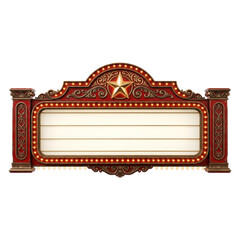 Vibrant retro circus-style horizontal marquee sign with ornate frame, central star, and chase bulb lighting. © GraphicWorkshop