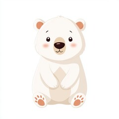 Obraz premium Cute Cartoon Polar Bear Sitting Isolated On White Background With Soft Cheeks And Simple Art Style