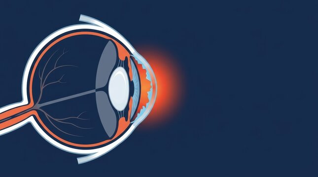 Anatomical cross section diagram of a human eye showing inflammation in the anterior chamber