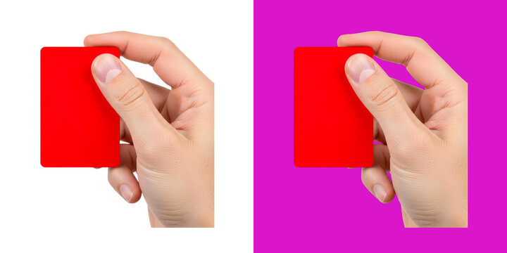 Hands holding red transparent card split image transparent png