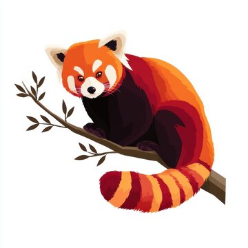 Cute Pixel Art Red Panda Perched On Tree Branch With White Background