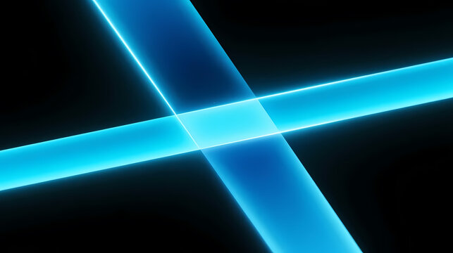 Two cyan light bands crossing in black void