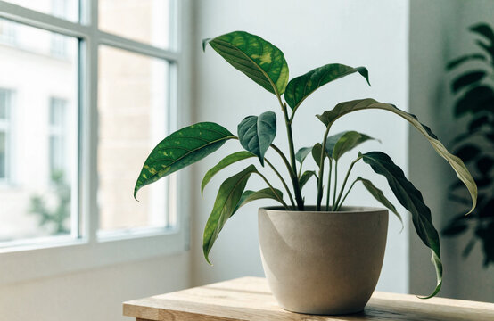 自然光が差し込む窓辺の観葉植物