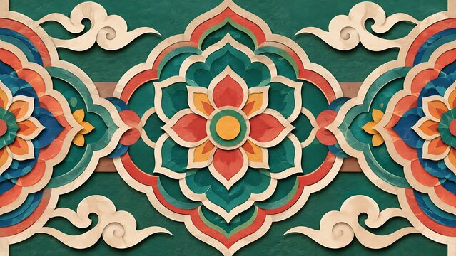 Korean dancheong inspired floral pattern in papercut style