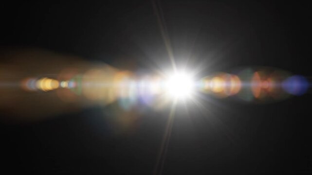 Real Cinematic Lens Flare Overlay on Black Background Slow Motion.