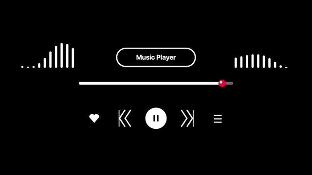 Music Player App Interface Animation, White UI Audio Waveform Visualizer with Play Pause Progress Slider, Minimal App Mockup Screen Motion Graphics