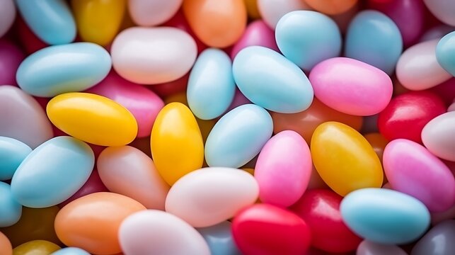 Pastel jelly beans heap with assorted colors for candy buffet displays.