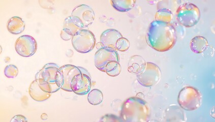 Obraz premium Generative AI colorful soap bubbles floating in air with pastel background