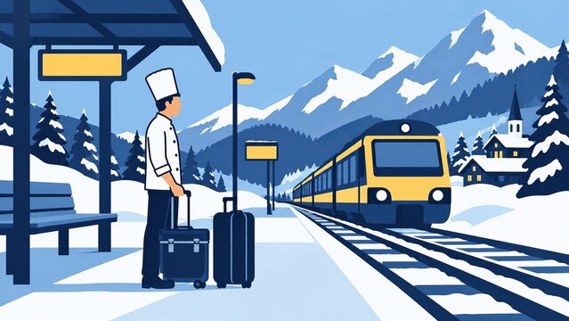 Chef Traveling by Mountain Train for Seasonal Work