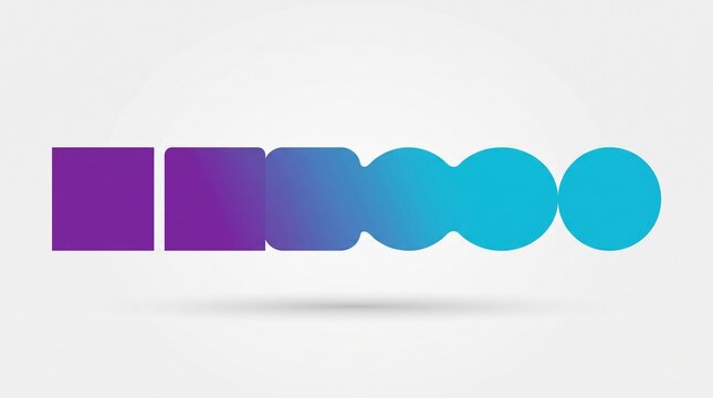 Purple square morphing into a cyan circle in a horizontal sequence on a white background