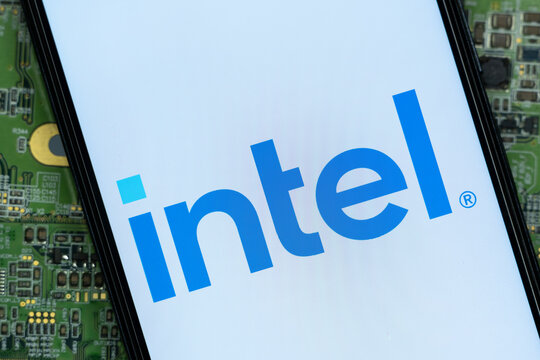 Santa Clara, United States - 24 September 2026: Close-up of Intel logo on a smartphone screen.