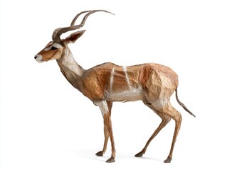 Fototapeta premium Full Body Side Profile Of A Brown Antelope With Spiraled Horns Isolated On A Plain White Background