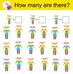 Fototapeta premium Math activity for kids. Developing numeracy skills. Cartoon dolls.