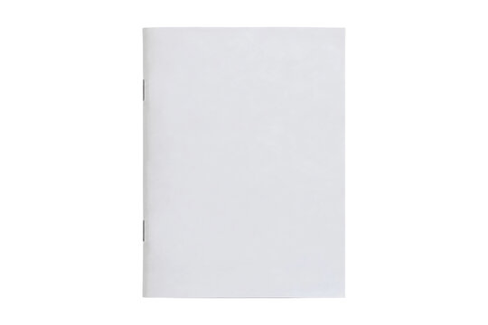 Simple blank white booklet or magazine with staples on the spine, isolated on a white background