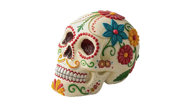 Decorative Mexican sugar skull calavera isolated on transparent background
