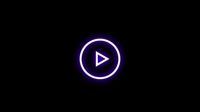 Play button icon. Glowing neon play button with neon circle on black background. 4K Video