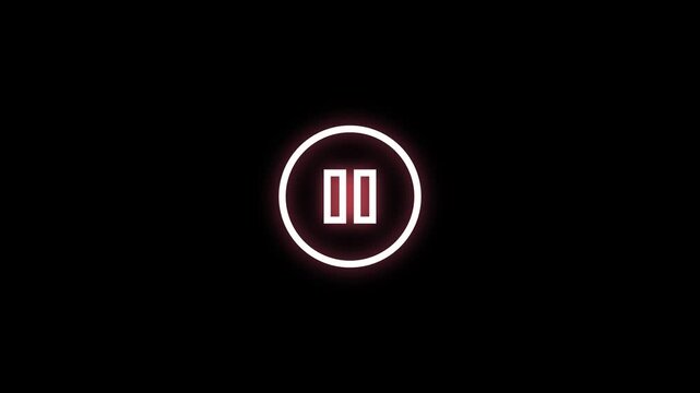 pause icon button animation with glowing neon effect isolated on black background