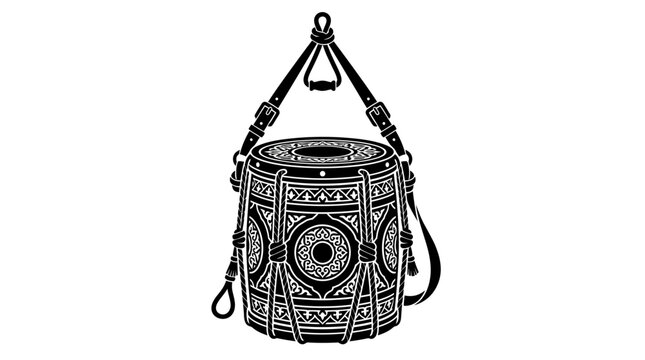 Ornate drum with shoulder straps black silhouette on a white background