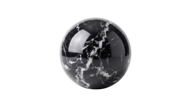 Black marble sphere with white veining, polished stone ball for luxury home decor, elegant marble orb with natural mineral texture isolated PNG with Transparent Background