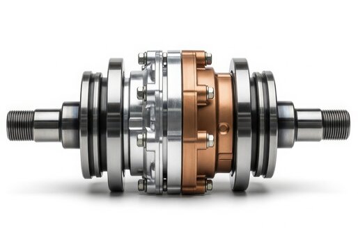 Close-up of mechanical differential gear assembly isolated on white background