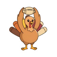 Obraz premium Funny Turkey Sports Character with Football Thanksgiving Vector Illustration