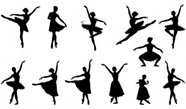 Ballet Dancer Black Silhouette Collection Elegant Dance Pose Vector Set