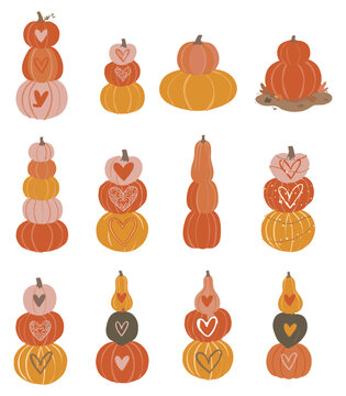 Cute Autumn Pumpkin Stacks Vector Collection
